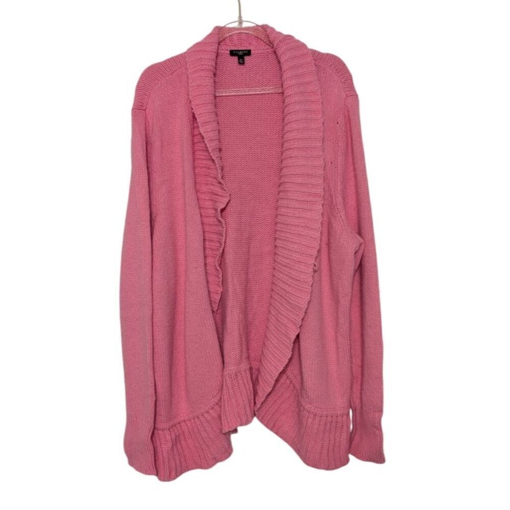 Talbots Shawl Collar Cardigan Womens Size 2X Pink Cotton Blend Open Sweater